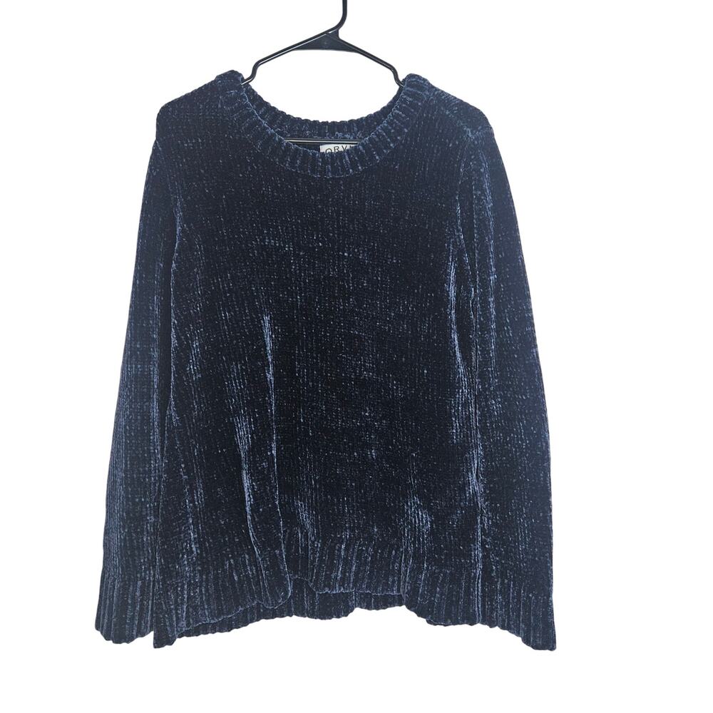 Orvis Chenille Pullover Sweatshirt Ladies Sz Medium Navy Blue Cozy Warm Comfy